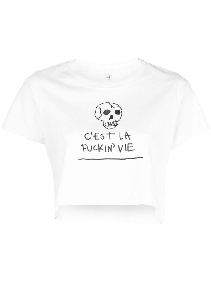R13 Graphic Print Cropped T-shirt - White