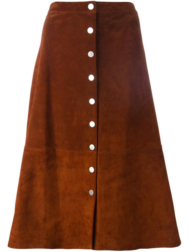 Diane Von Furstenberg Buttoned Midi Skirt, Women's, Size: 6, Brown, Suede/polyester/spandex/elastane