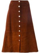 Diane Von Furstenberg Buttoned Midi Skirt, Women's, Size: 6, Brown, Suede/polyester/spandex/elastane