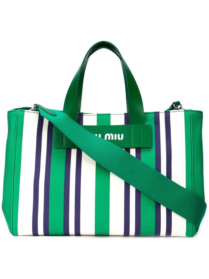 Miu Miu Striped Tote - Green