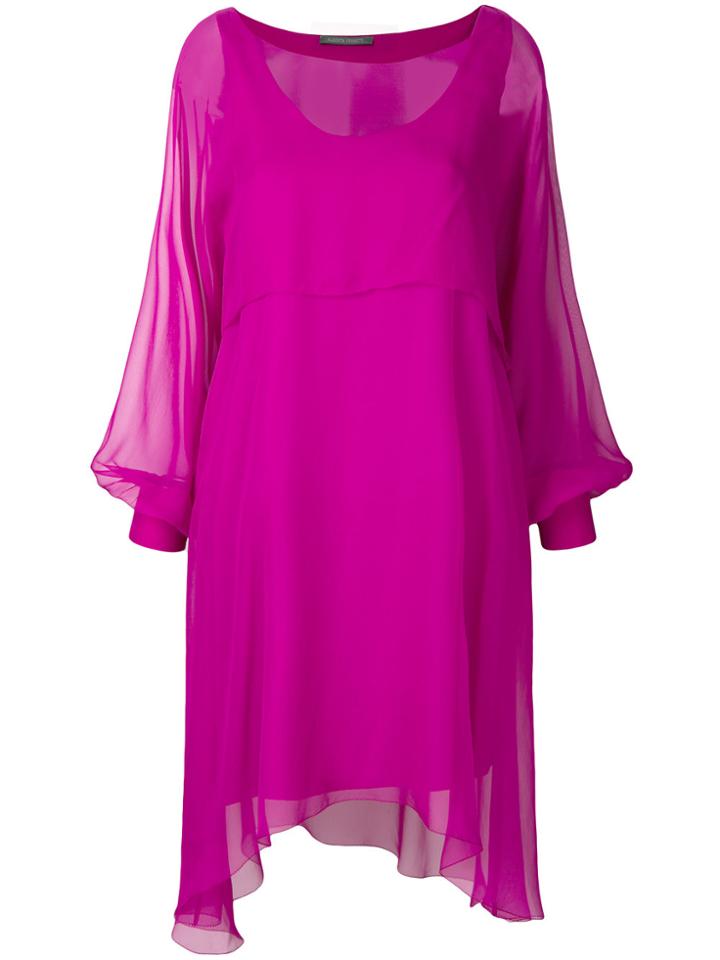 Alberta Ferretti Sheer Balloon Sleeve Mini Dress - Pink & Purple