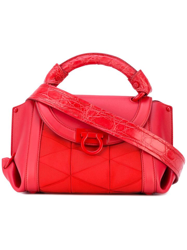 Salvatore Ferragamo - Panel Sofia Tote - Women - Cotton/calf Leather/leather - One Size, Red, Cotton/calf Leather/leather