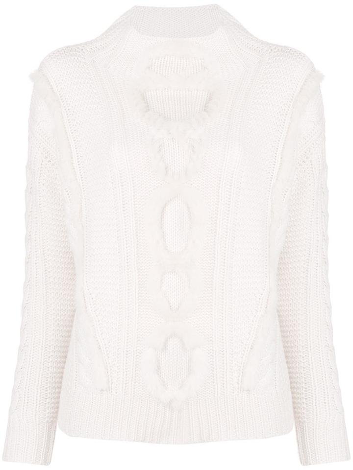 Lorena Antoniazzi Fur Detail Cable Knit Sweater - Nude & Neutrals