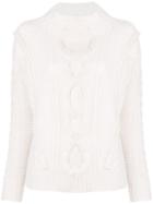 Lorena Antoniazzi Fur Detail Cable Knit Sweater - Nude & Neutrals