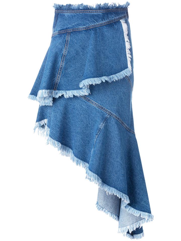 Philosophy Di Lorenzo Serafini Frayed Asymmetric Skirt, Women's, Size: 44, Blue, Cotton