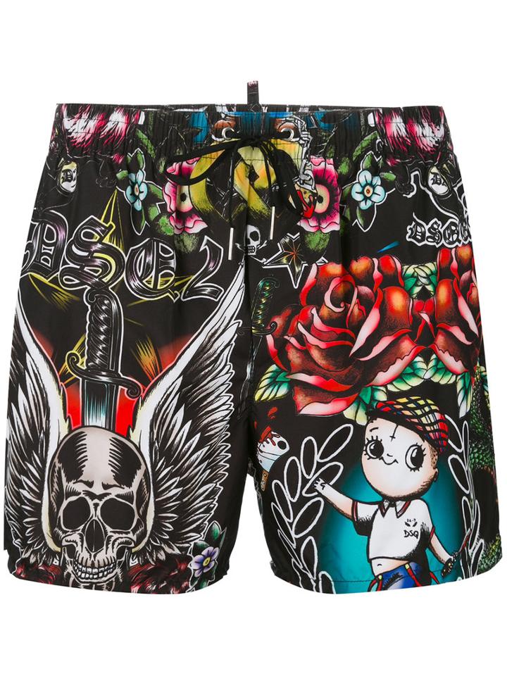Dsquared2 - Abstract Print Swim Shorts - Men - Polyester - 50, Black, Polyester