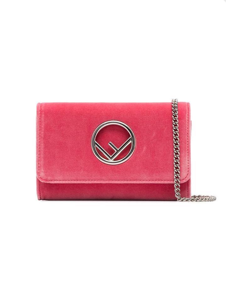Fendi Pink Logo Velvet Wallet On Chain - Pink & Purple