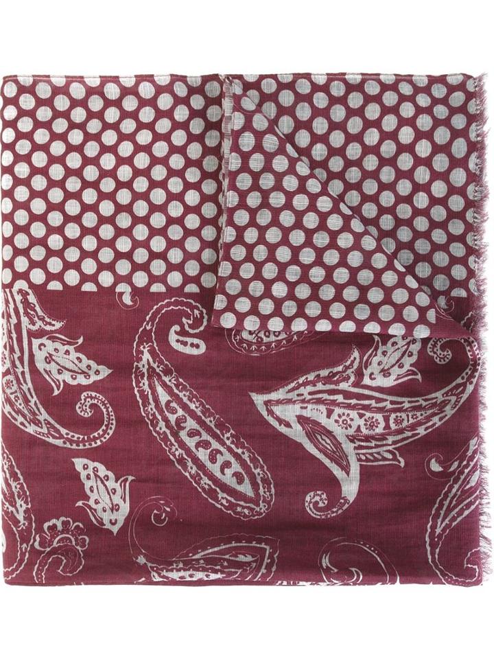 Al Duca D'aosta 1902 Paisley Polka Dot Print Scarf, Men's, Red, Linen/flax/cotton