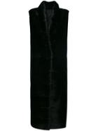 Liska Long Sleeveless Coat - Black
