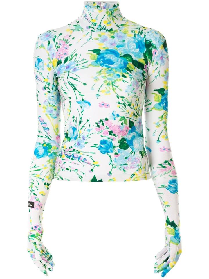 Richard Quinn Glove-sleeve Floral Turtleneck Top - White
