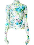 Richard Quinn Glove-sleeve Floral Turtleneck Top - White
