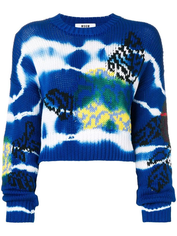 Msgm Tie-dye Patterned Jumper - Blue