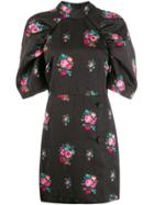 Msgm Floral Puff Sleeve Dress - Black