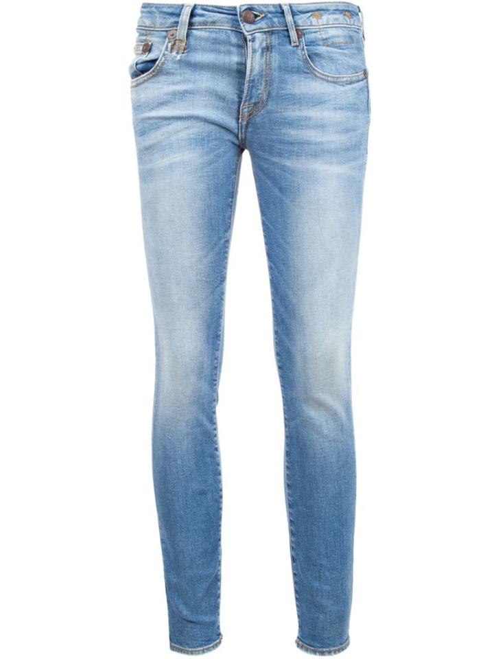 R13 Stonewashed Cropped Jeans, Women's, Size: 27, Blue, Cotton/spandex/elastane