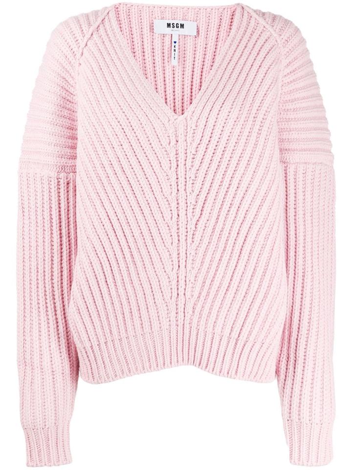 Msgm V-neck Knitted Jumper - Pink