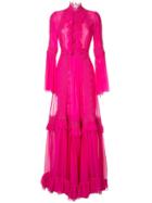 Costarellos Long Ruffle Dress - Pink