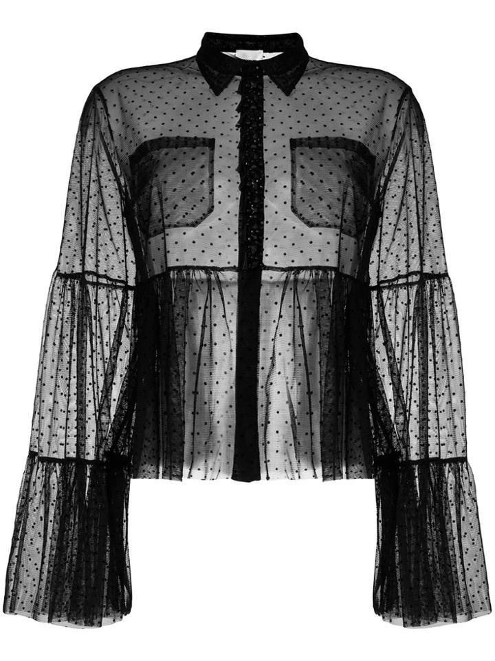Brognano Polka Dot Mesh Blouse - Black