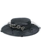 Misa Harada Embellished Mesh Detail Hat - Black