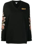 Kenzo Floral Embroidered V-neck Jumper - Black