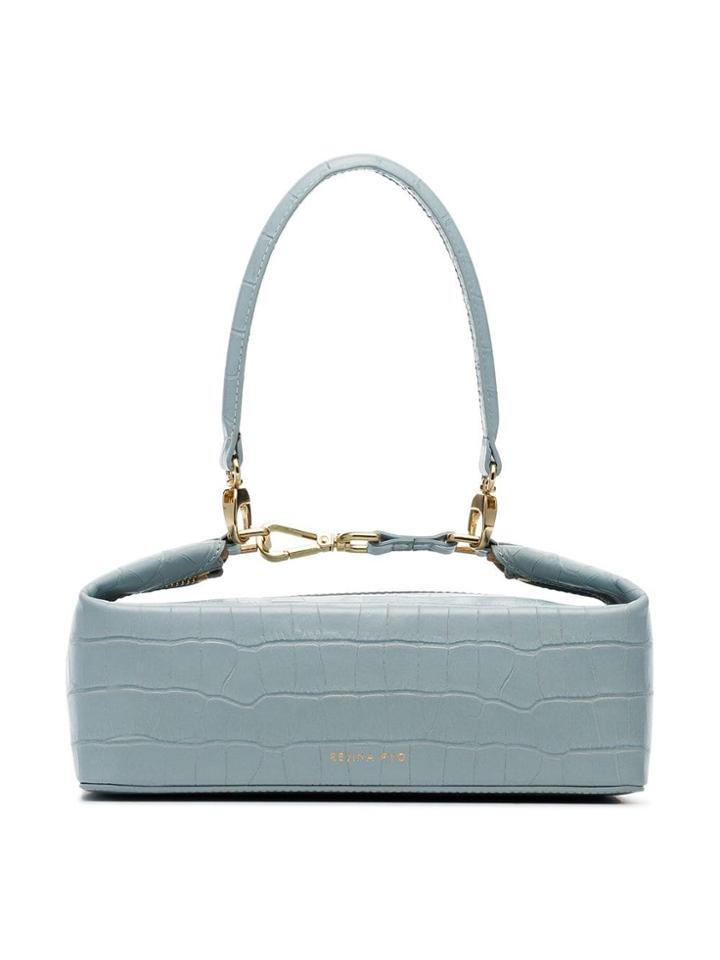 Rejina Pyo Blue Olivia Crocodile Embossed Leather Box Bag