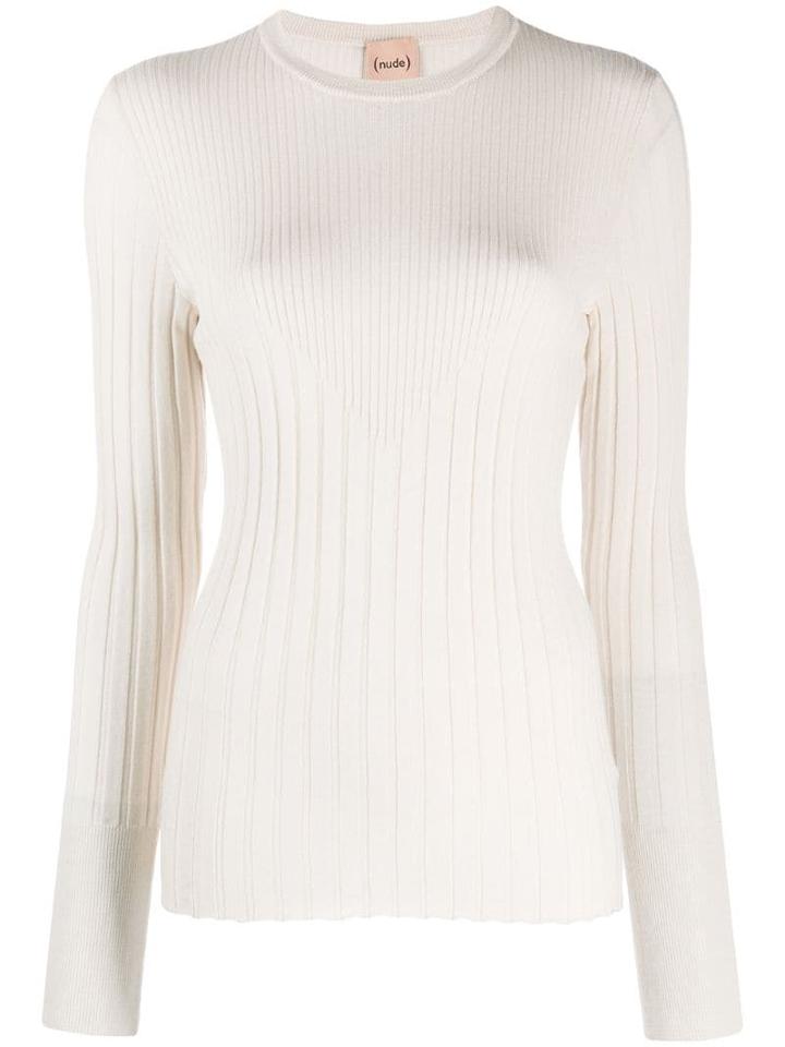 Nude Ribbed Fiited Pullover - Neutrals