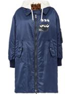 Miu Miu Technical Twill Coat With Faux Fur - Blue