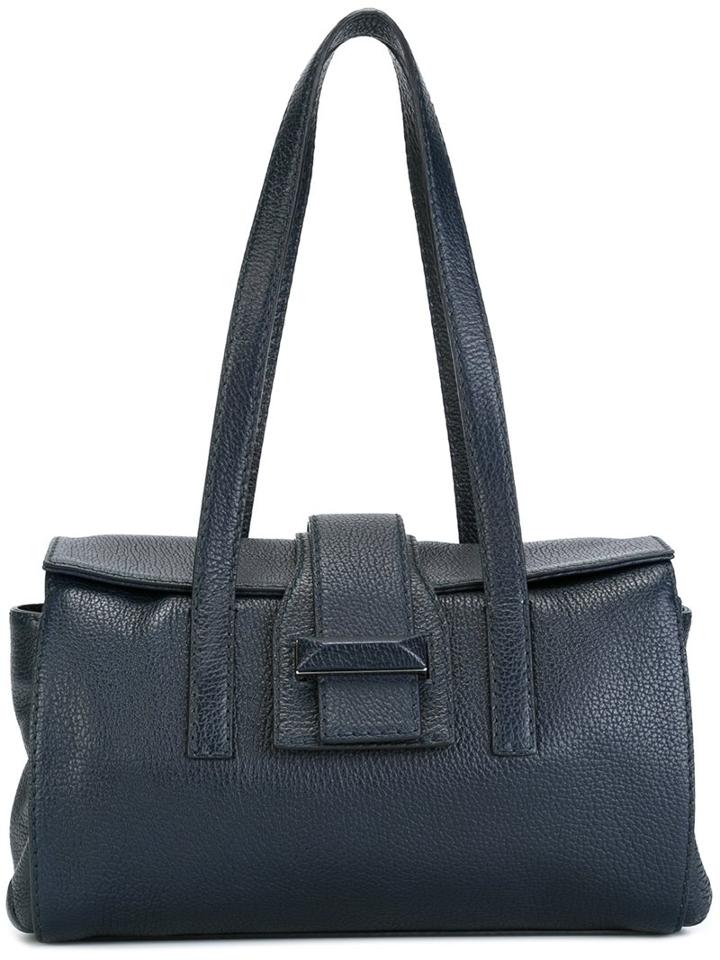 Max Mara Fold Over Fastening Tote Bag, Women's, Blue
