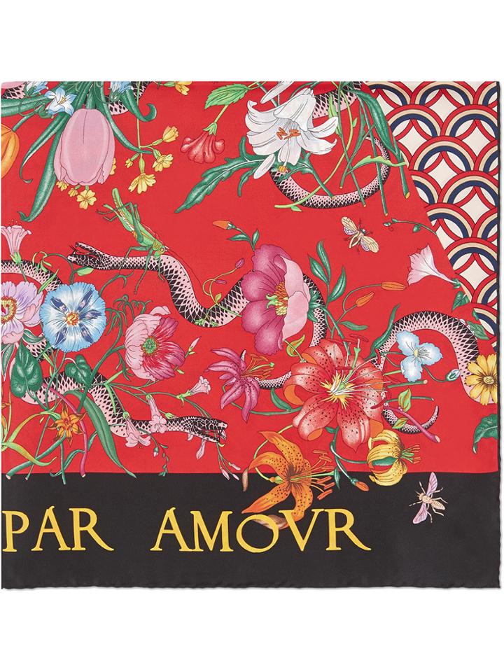 Gucci Patchwork Print Silk Scarf - Red