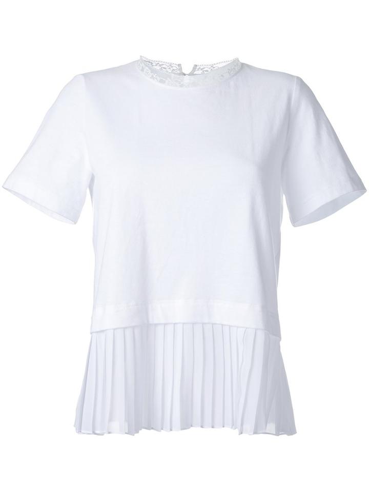 Muveil Pleated Hem T-shirt, Size: 36, White, Cotton