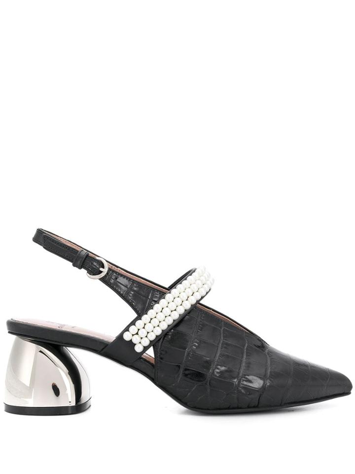 Suecomma Bonnie Pearl Trim Chunky Heel Pumps - Black