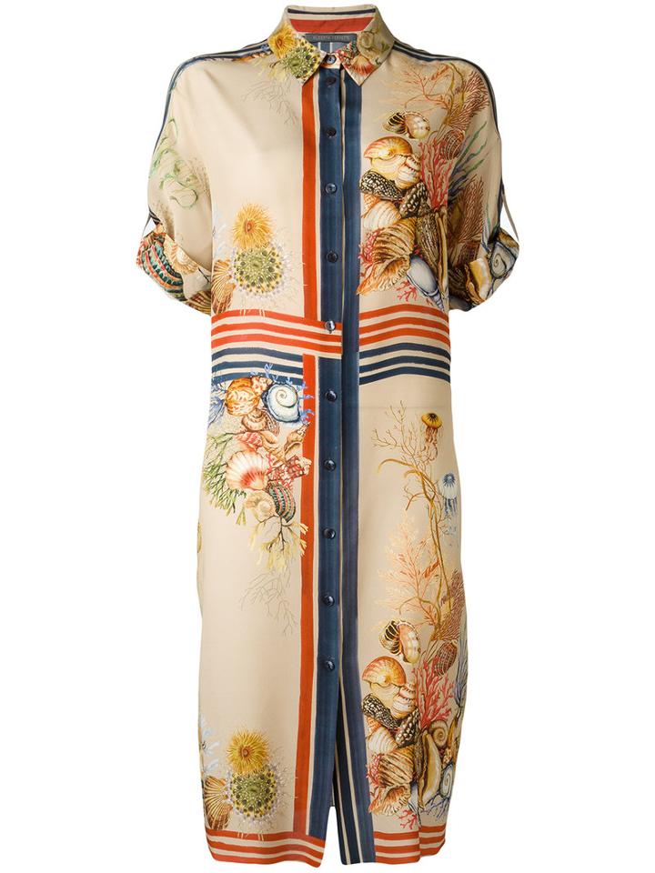 Alberta Ferretti Printed Silk Shirt Dress, Women's, Size: 48, Nude/neutrals, Silk