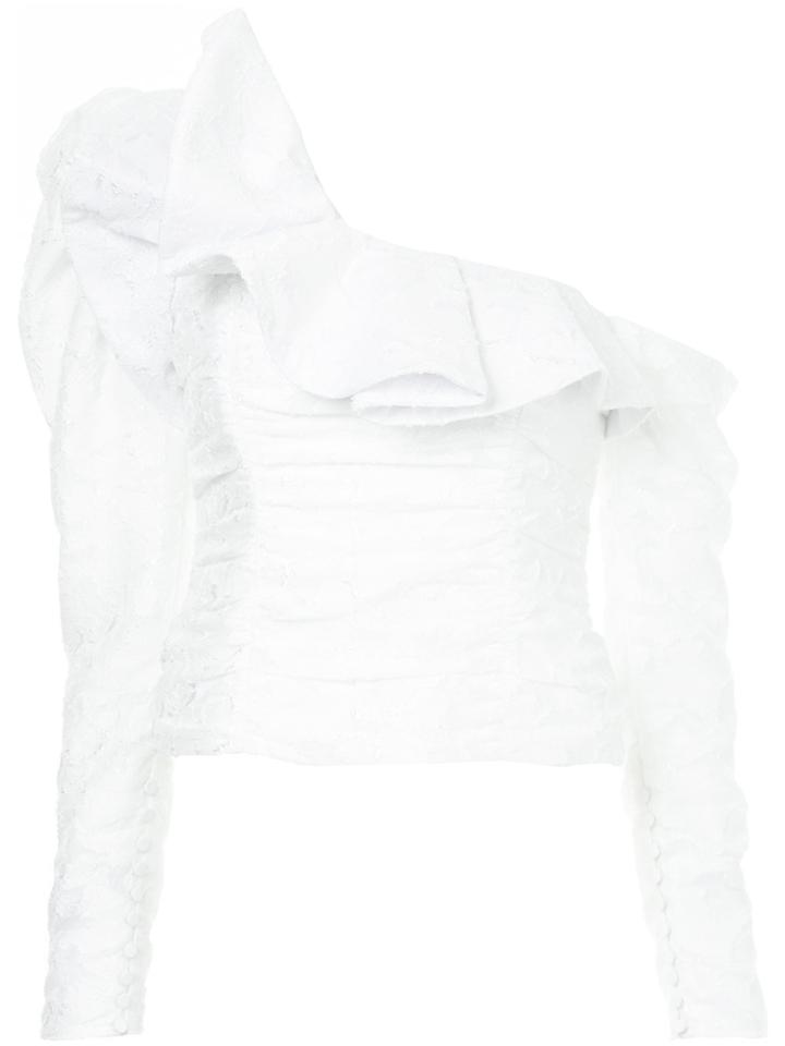 Self-portrait One Shoulder Ruffle Top - White