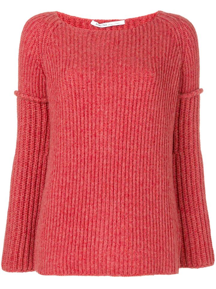 Agnona - Ribbed Jumper - Women - Polyamide/camel Hair/wool - M, Red, Polyamide/camel Hair/wool