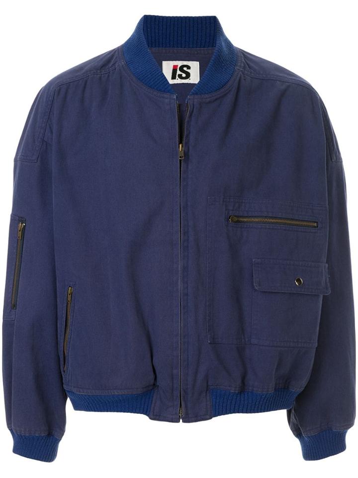 Issey Miyake Pre-owned 1980's Sports Line Logo Print Bomber - Blue