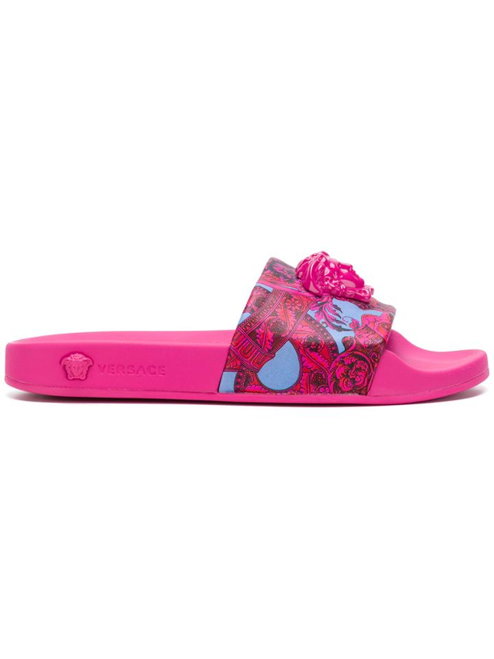 Versace Medusa Head Slides - Pink & Purple
