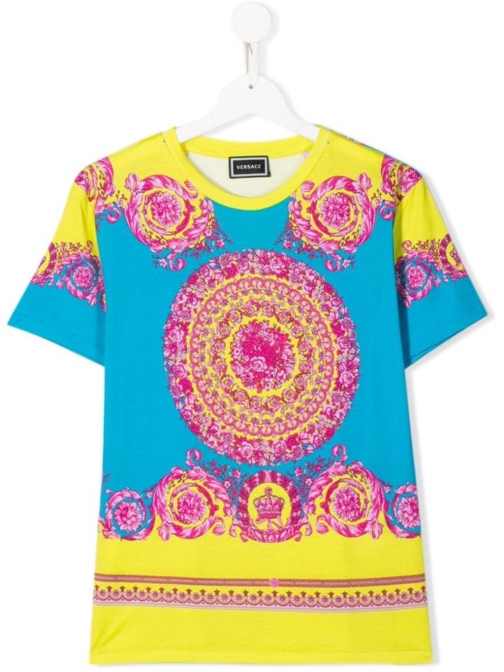 Young Versace Teen Fluo Baroque Print T-shirt - Blue