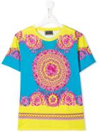 Young Versace Teen Fluo Baroque Print T-shirt - Blue