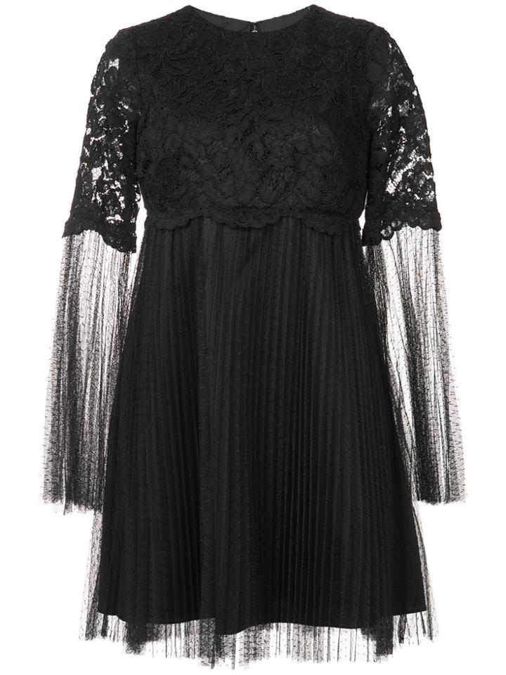 Aidan Mattox Floral Lace Sheer Sleeve Mini Dress - Black