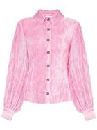 Ganni Plisse Velvet Button-down Shirt - Pink