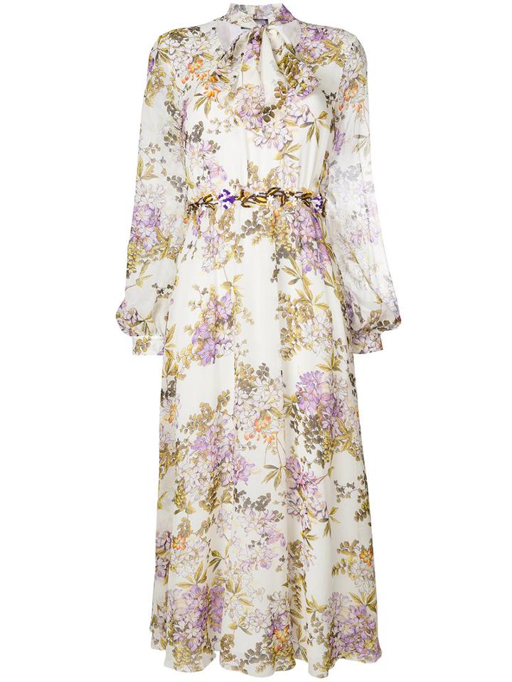Giambattista Valli - Floral Print Midi Dress - Women - Silk Organza - 42, White, Silk Organza