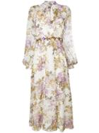 Giambattista Valli - Floral Print Midi Dress - Women - Silk Organza - 42, White, Silk Organza