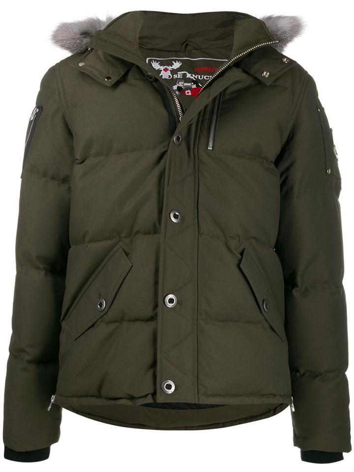Moose Knuckles Fox Fur Hooded Puffer Jacket - Green