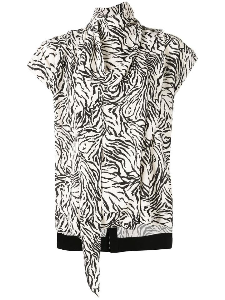 Proenza Schouler Zebra Print Short Sleeve Scarf Top - White