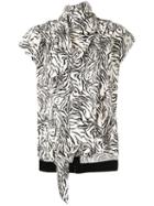 Proenza Schouler Zebra Print Short Sleeve Scarf Top - White