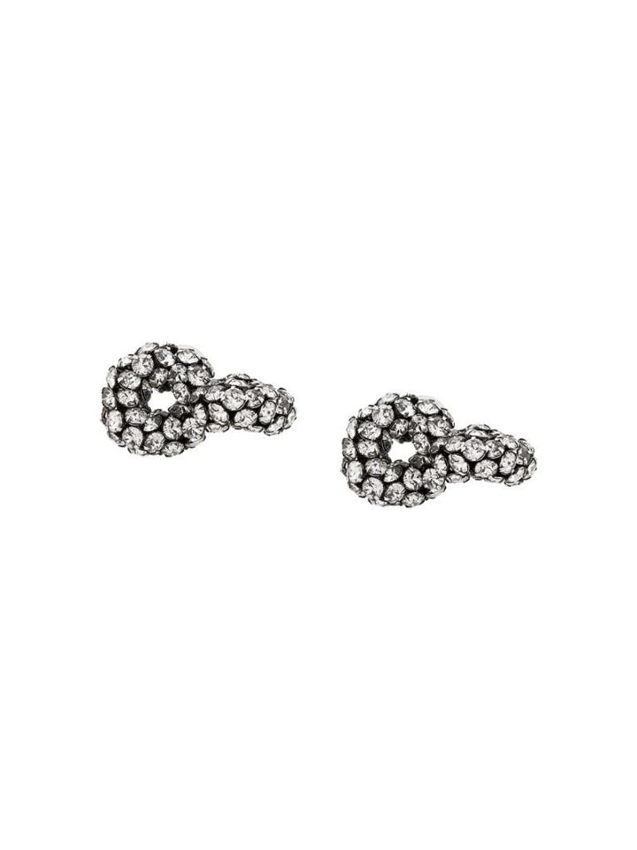 Saint Laurent Crystal Embellished Knot Effect Earring - Silver