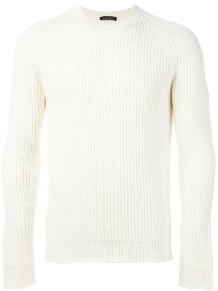 Roberto Collina Ribbed Jumper, Men's, Size: 50, White, Merino