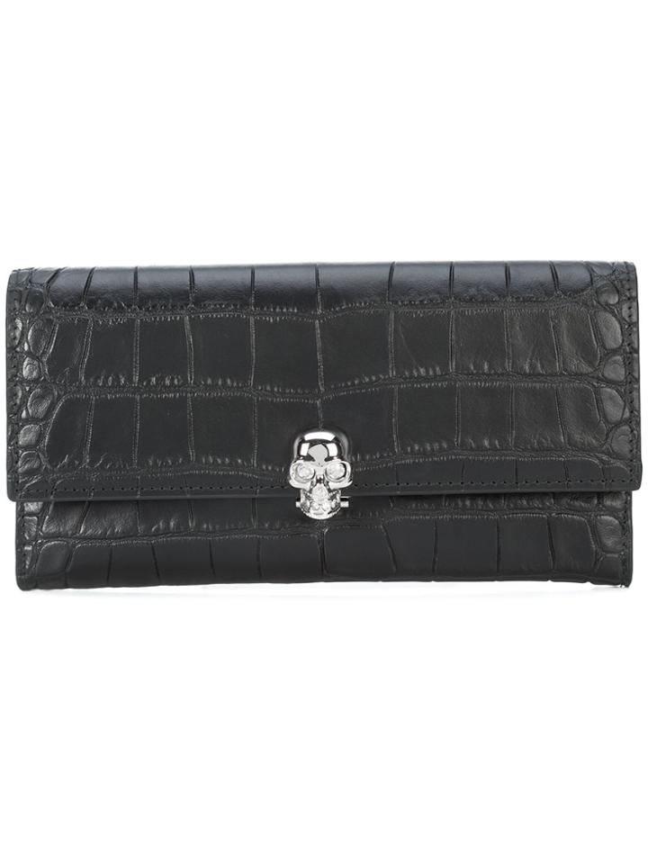 Alexander Mcqueen Crocodile Embossed Skull Wallet - Black