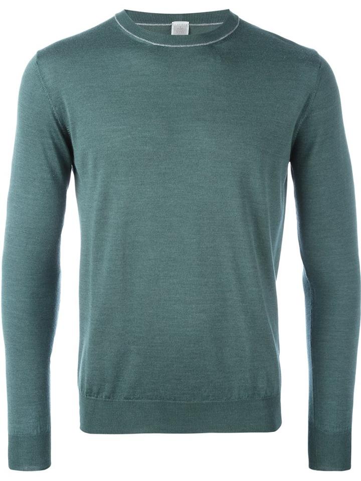 Eleventy Crew Neck Jumper, Men's, Size: Large, Green, Silk/merino