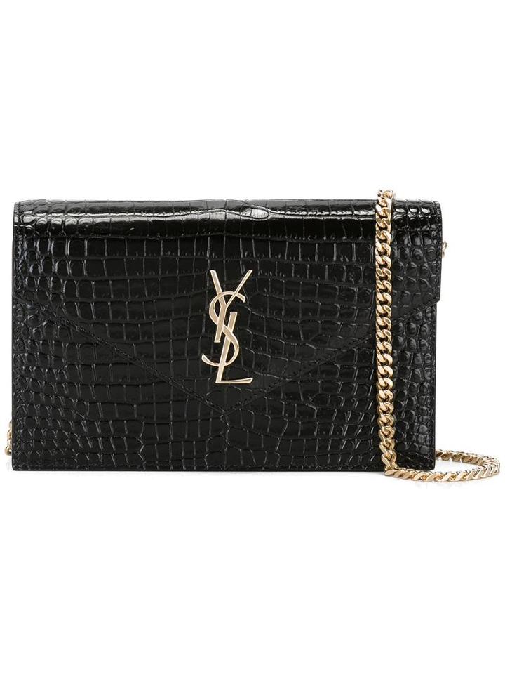 Saint Laurent Monogram Envelope Chain Wallet, Women's, Black, Calf Leather