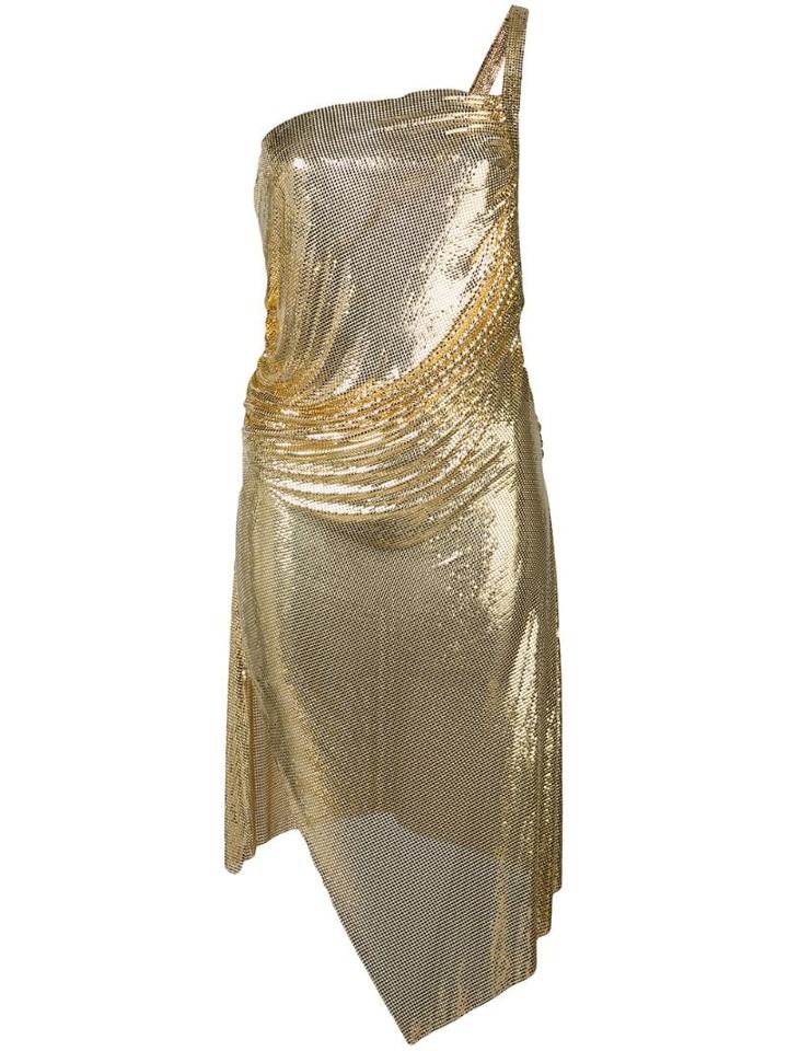 Fannie Schiavoni Front Slit Chainmail Dress - Gold